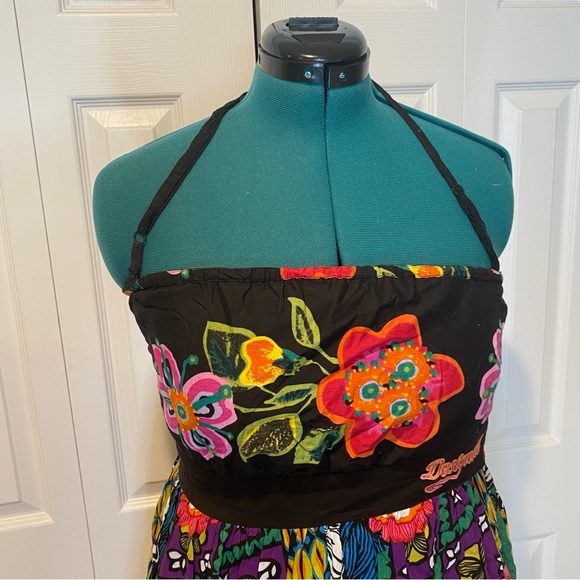 DESIGUAL Summer Cotton Strapless Convertable Cotton Floral Mini Dress. Size 12. - Picture 6 of 16